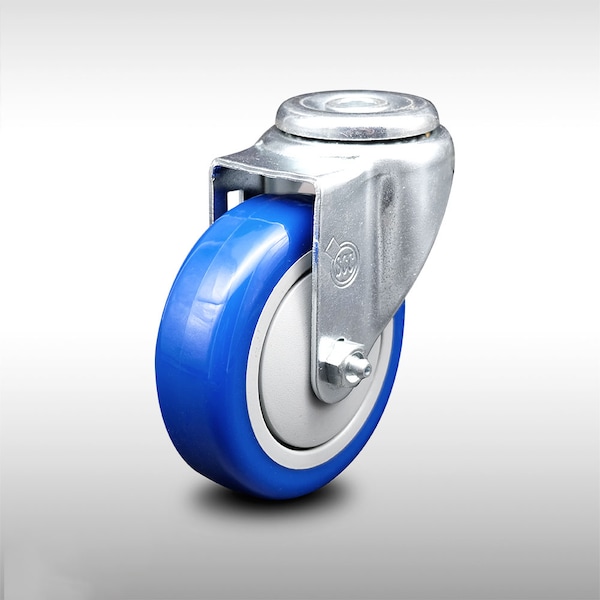 4 Inch SS Blue Polyurethane Wheel Swivel Bolt Hole Caster
